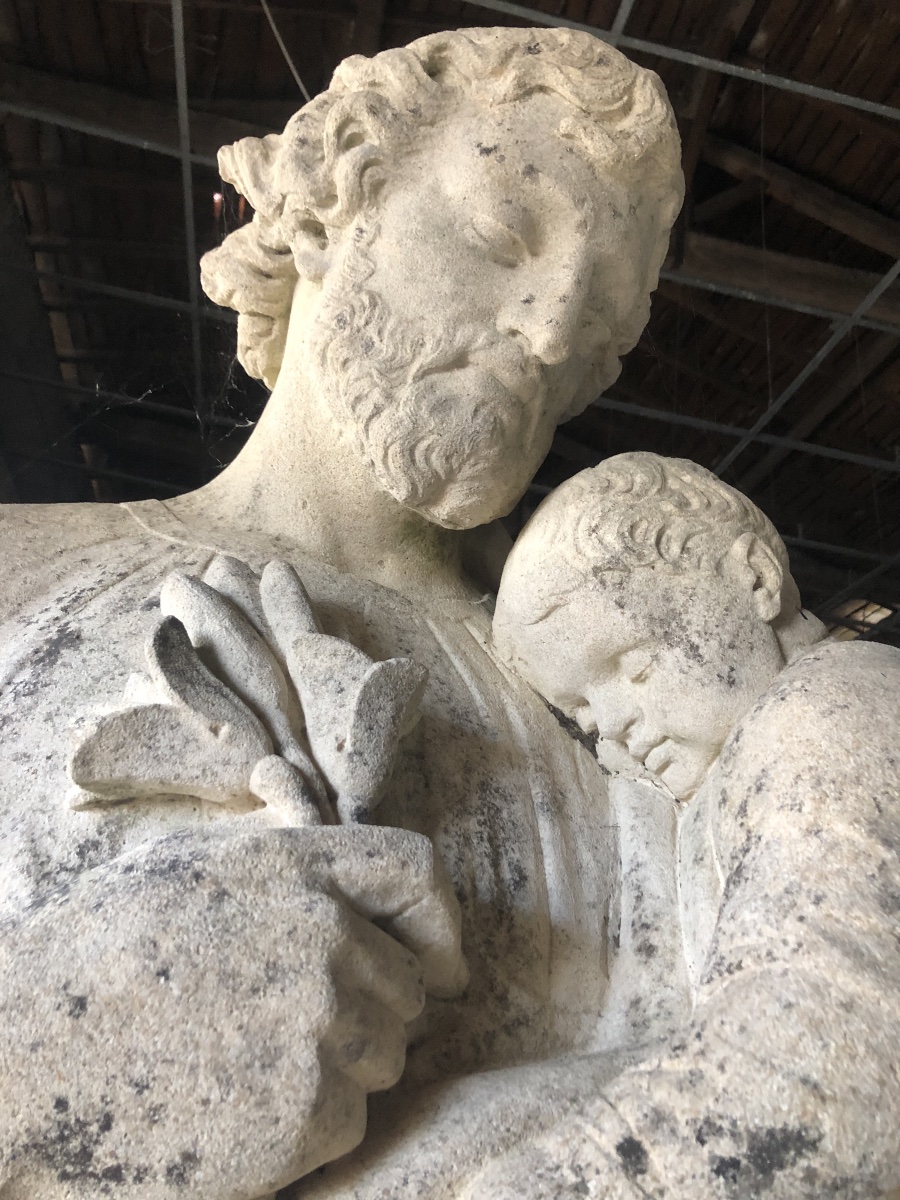 Stone Sculpture Of Saint Joseph With The Child, Signed And Dated 1858 On The Base: Louis Coeffard -photo-5