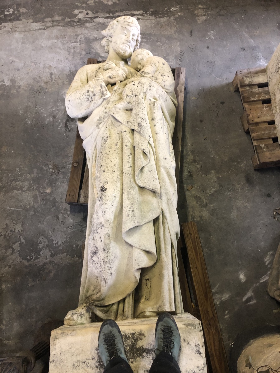 Stone Sculpture Of Saint Joseph With The Child, Signed And Dated 1858 On The Base: Louis Coeffard -photo-6