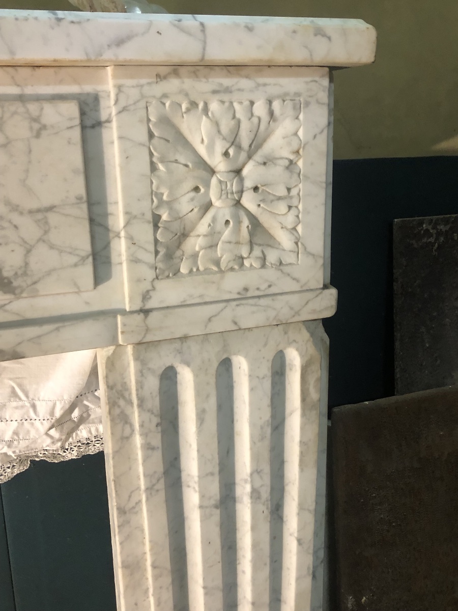 Importante cheminée Louis XVI marbre carrare blanc -photo-2