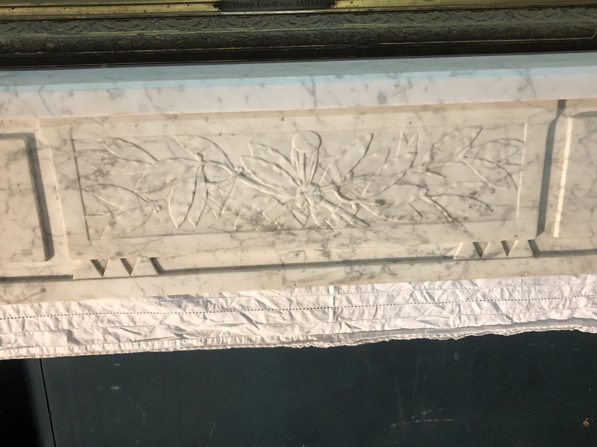 Importante cheminée Louis XVI marbre carrare blanc -photo-4