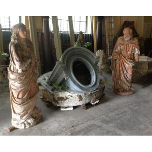 Paire de statues terre cuite 18éme  ST Jean l’Evangeliste et ST Mathieu 