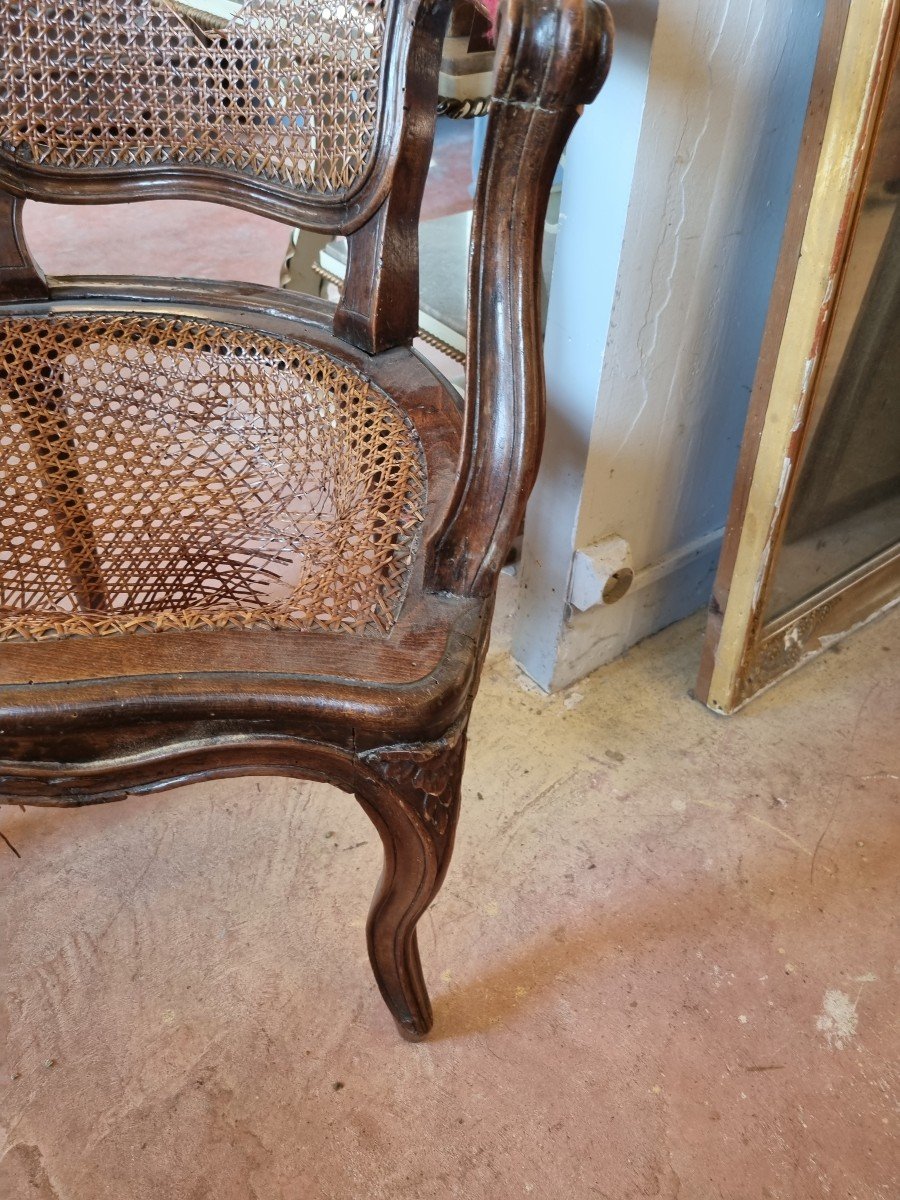 Salon Louis  XV En Bois Et Cannage Banquette et deux fauteuils-photo-1