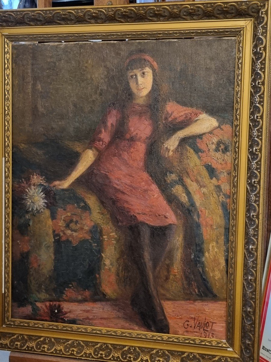 Huile Sur Toile  Jeune Fille Par  G Vaulot 1913-photo-2