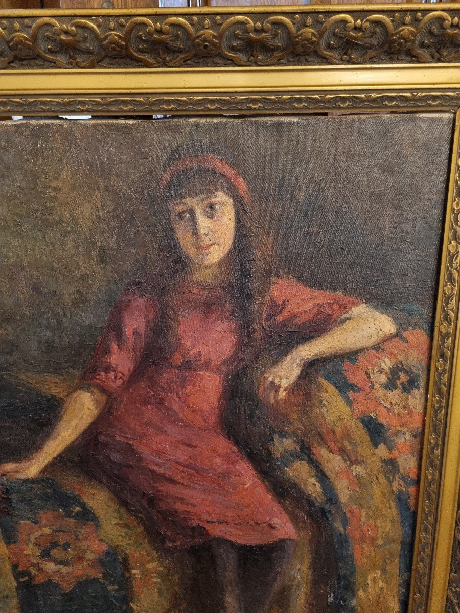 Huile Sur Toile  Jeune Fille Par  G Vaulot 1913-photo-4