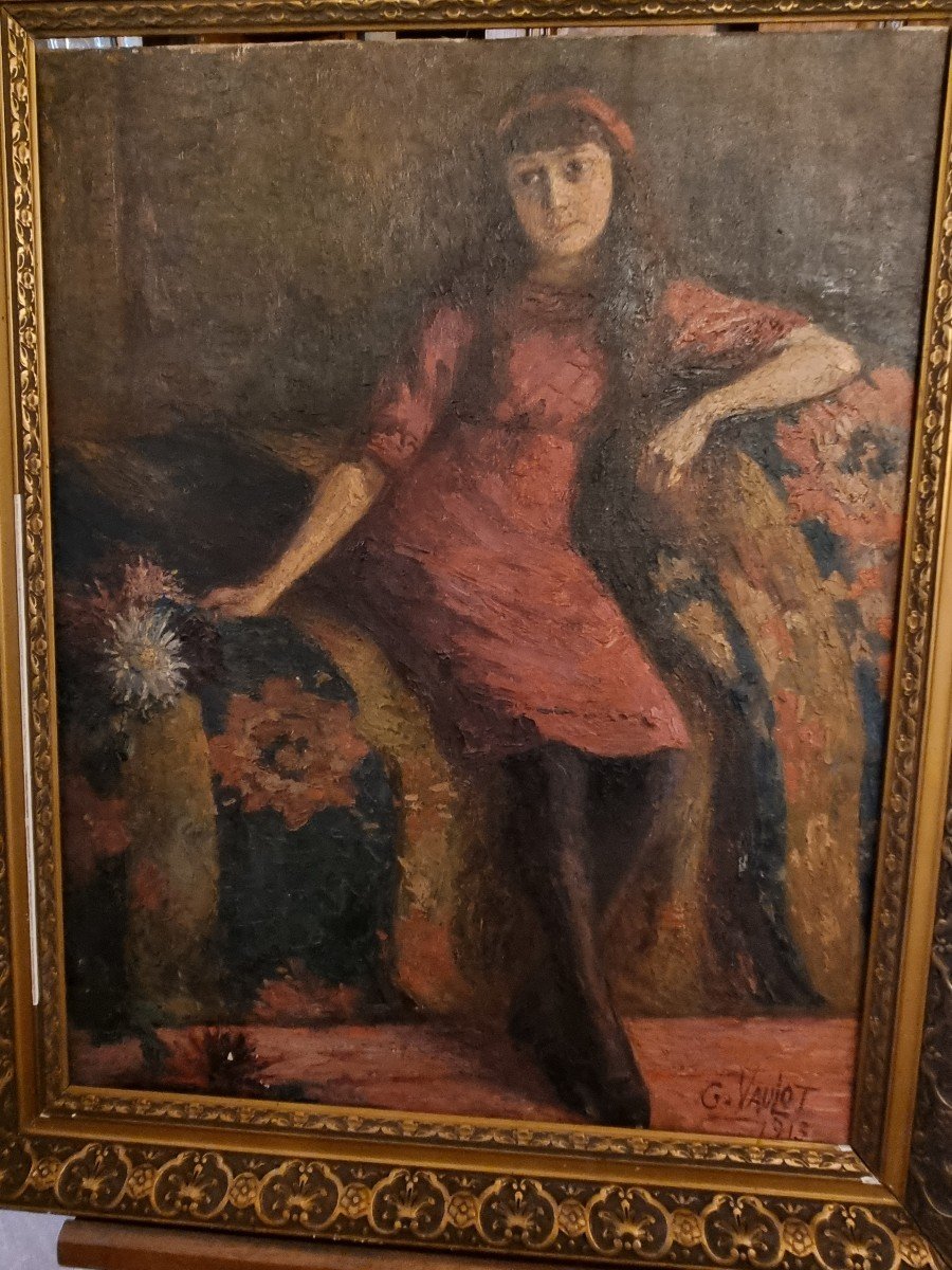 Oil On Canvas Young Girl By G Vaulot 1913-photo-1