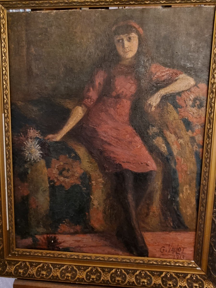 Oil On Canvas Young Girl By G Vaulot 1913-photo-2