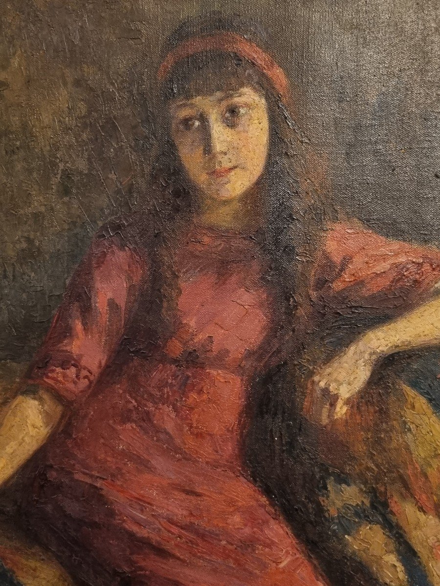 Oil On Canvas Young Girl By G Vaulot 1913-photo-3