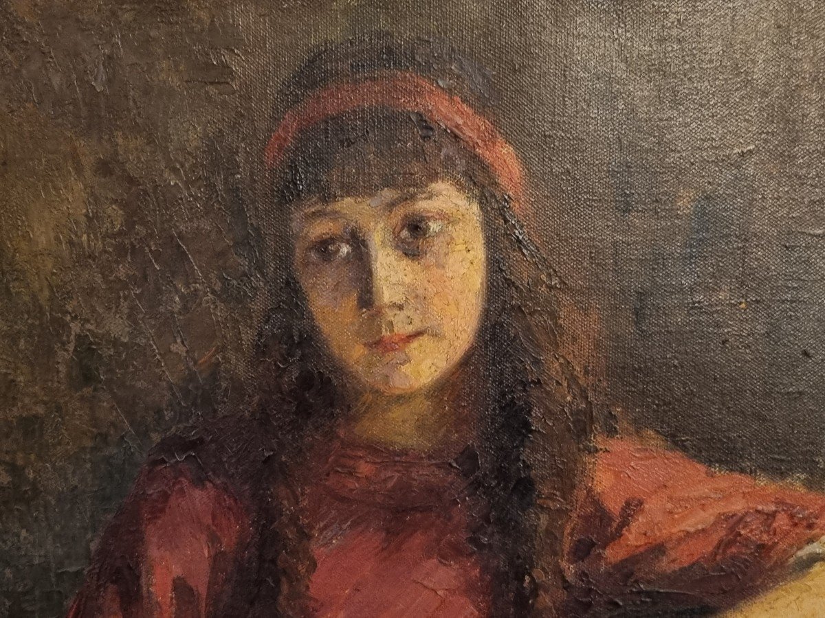 Oil On Canvas Young Girl By G Vaulot 1913-photo-4