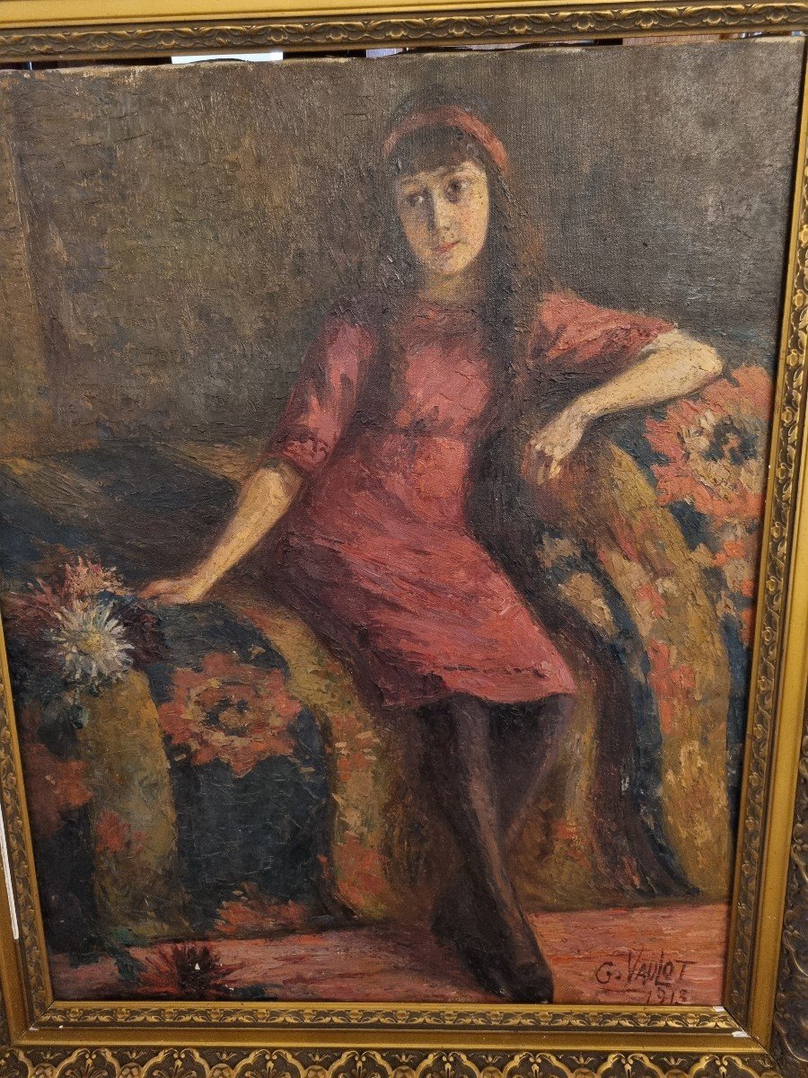 Oil On Canvas Young Girl By G Vaulot 1913-photo-7