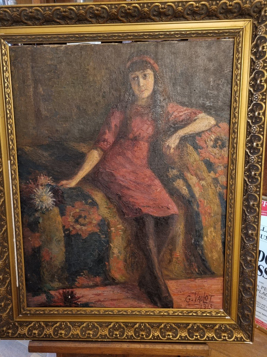 Huile Sur Toile  Jeune Fille Par  G Vaulot 1913-photo-8