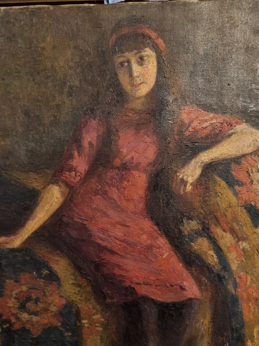 Huile Sur Toile  Jeune Fille Par  G Vaulot 1913