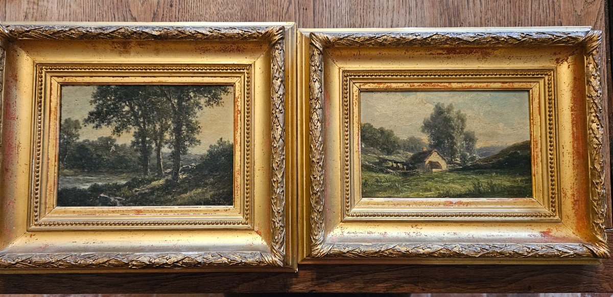 Pretty Pair Of Oils On Cardboard Landscapes 19th