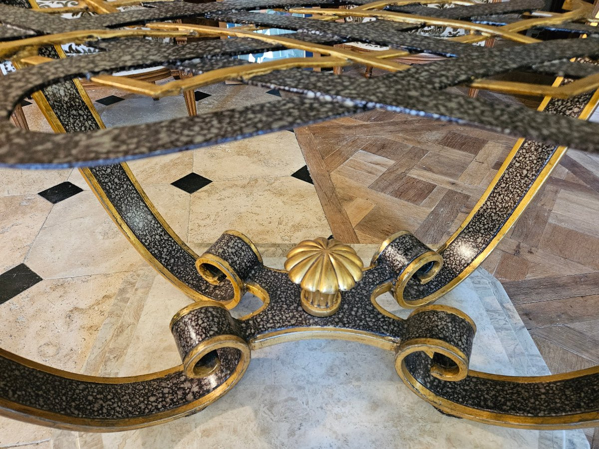 Table Design Des Années 80  Verre Métal Et Travertin-photo-2
