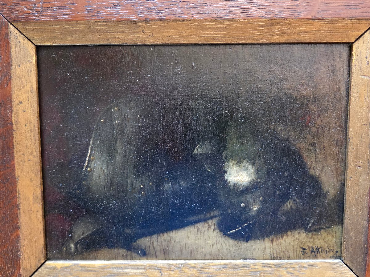 Huile sur panneau Ferdinand ATTENDU casque et cuirasse. Huile sur bois-photo-2
