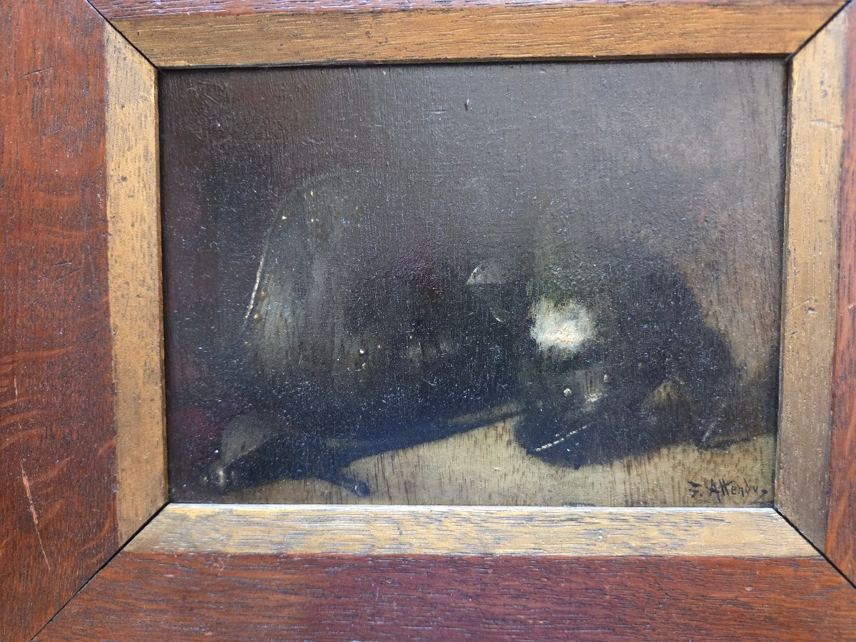 Huile sur panneau Ferdinand ATTENDU casque et cuirasse. Huile sur bois-photo-4