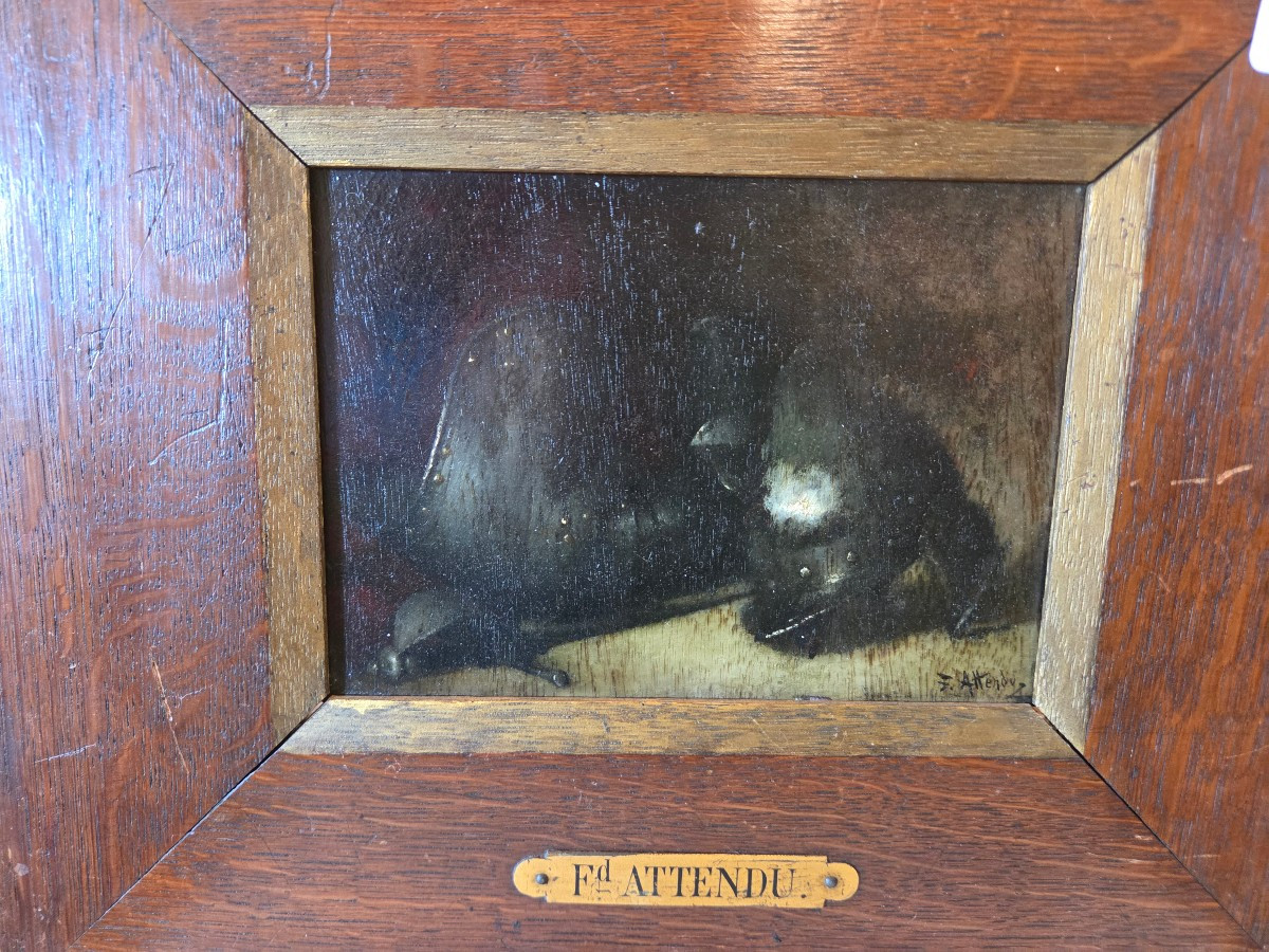 Huile sur panneau Ferdinand ATTENDU casque et cuirasse. Huile sur bois