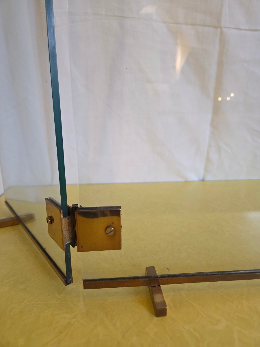 Pare-feu En Verre Et Bronze Modèle Attribué à Jacques Adnet-photo-6