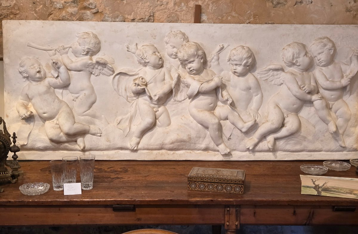 Huge Plaster Fresco Sarabande Of Putti -photo-3