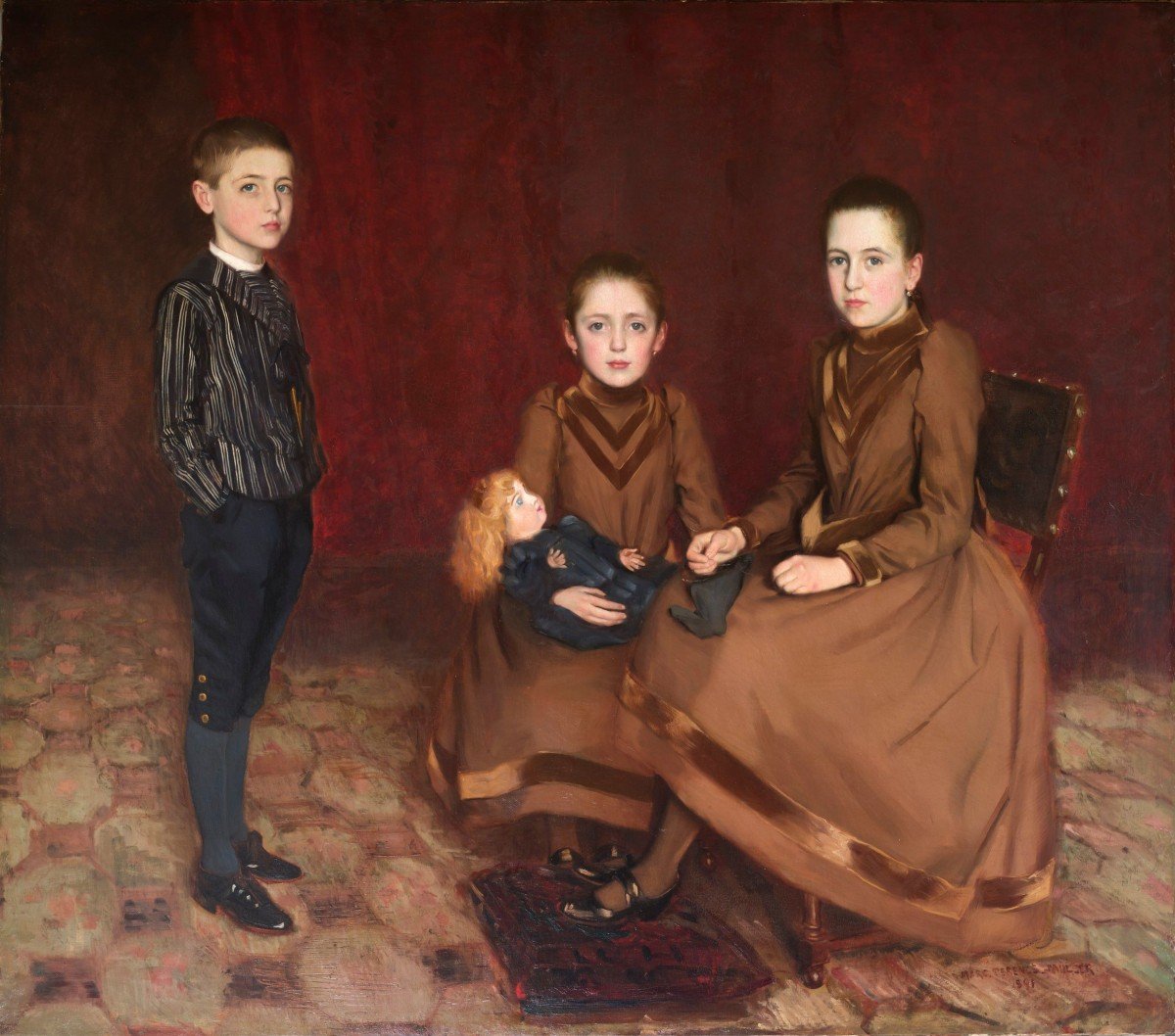 Grande Huile Sur Toile Portrait De Famille Par Marc Terence Muller