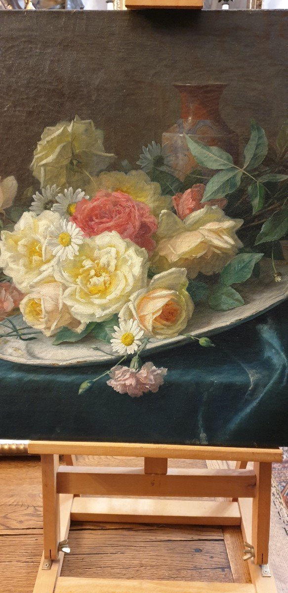 Bouquet Of Flowers Oil Late 19th-photo-4