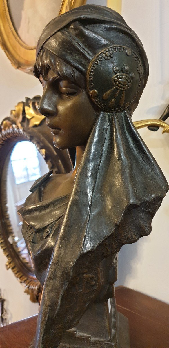 Emmanuel Villanis, Orientalist Bust, Spelter With Three Patinas-photo-4