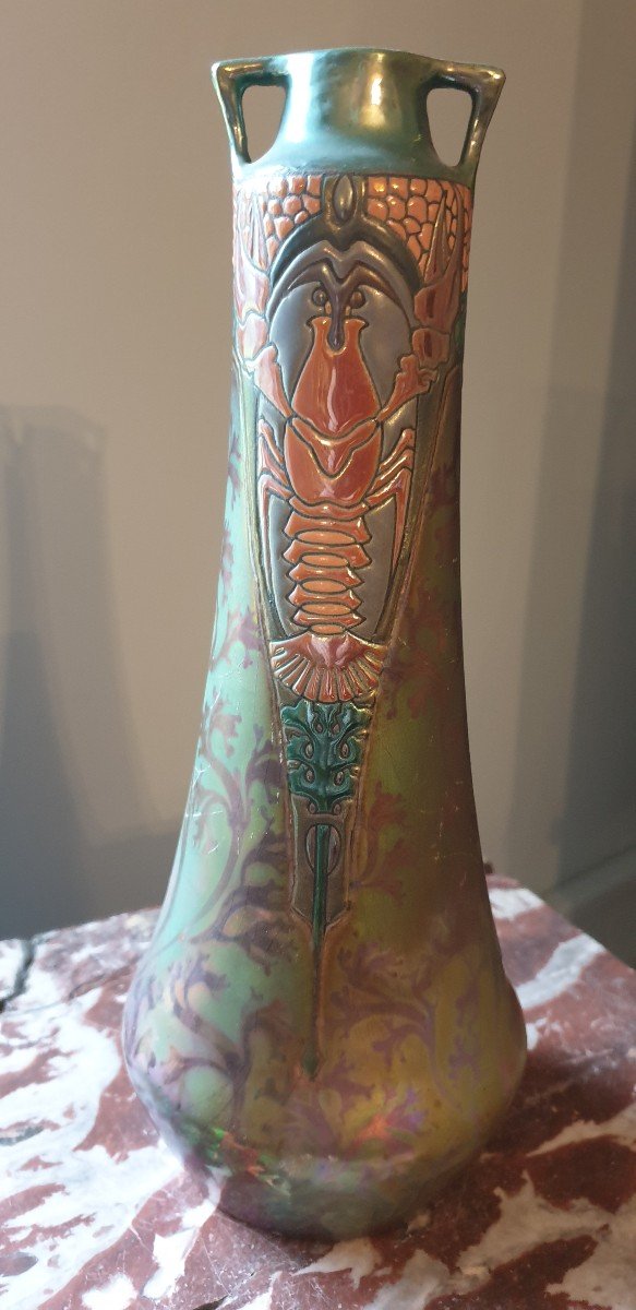 Iridescent And Enamelled Art Nouveau Vase Montieres Amiens-photo-2