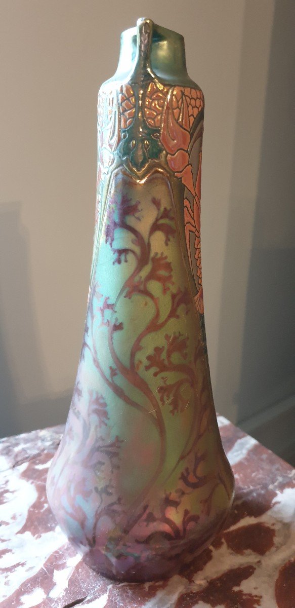 Iridescent And Enamelled Art Nouveau Vase Montieres Amiens-photo-4