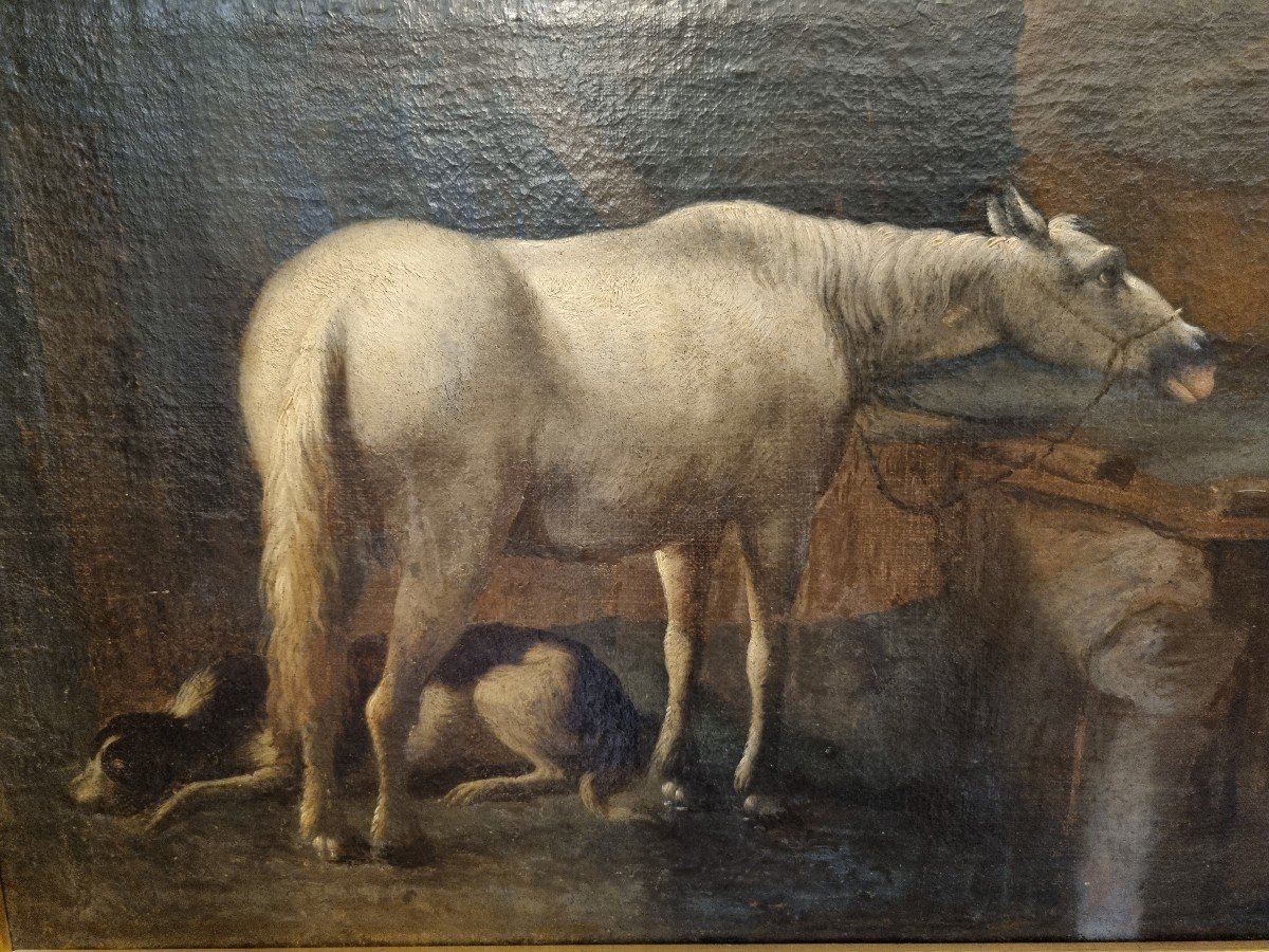 Huile Sur Toile Chevaux à l'Abreuvoir 19ème-photo-2