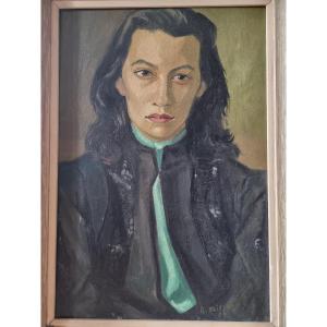 Oil Portrait Of Young Woman Signed Plisson Or Plissan 1950