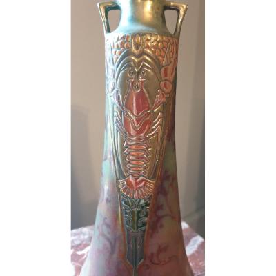 Iridescent And Enamelled Art Nouveau Vase Montieres Amiens