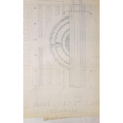 Série De Plans Et De Dessins Du Paquebot France Et Ile De France Par Germaine  Darbois Gaudin