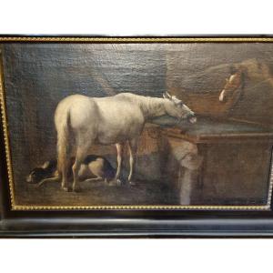 Oil On Canvas Horses At The Drinking Trough 19th