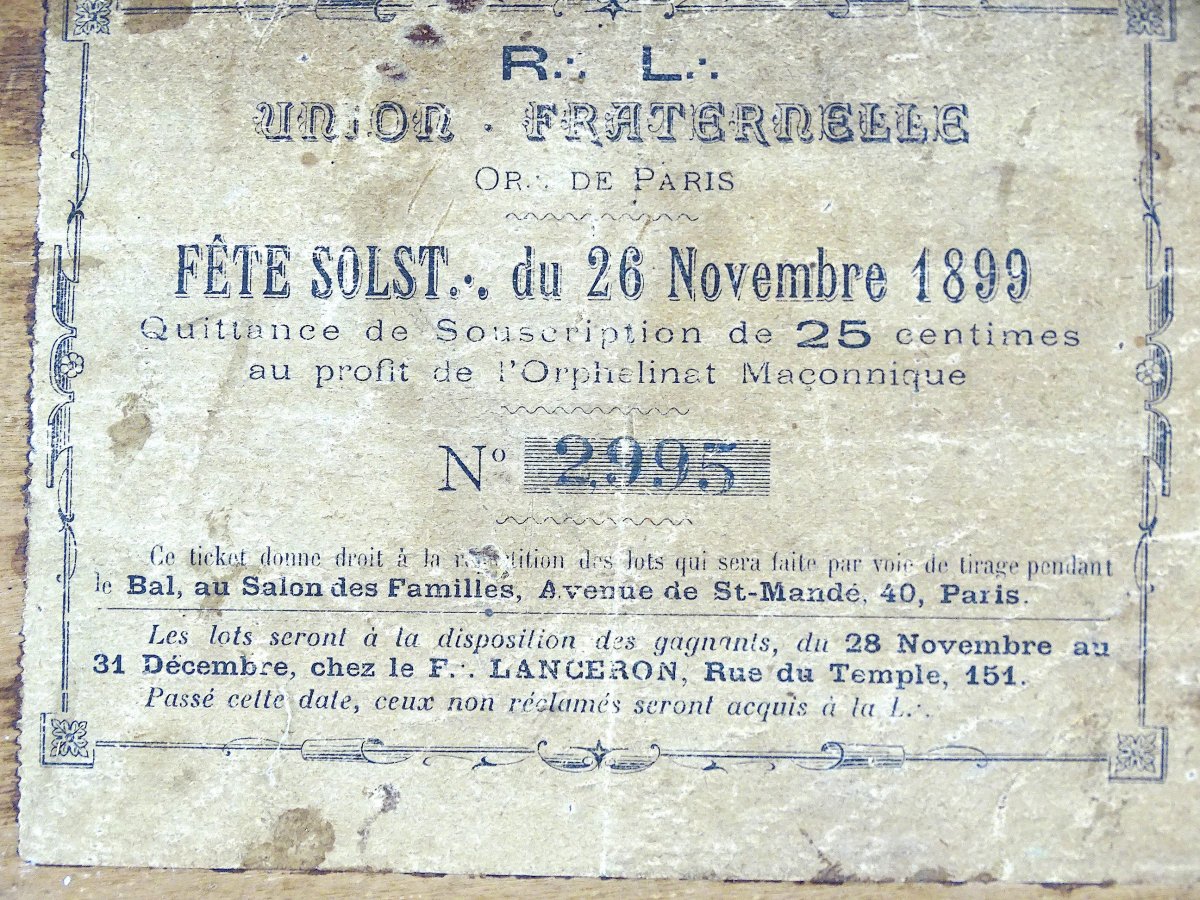 Tapis de jeu gagné à la fête maçonnique du  26 novembre 1899-photo-2