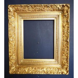 Beautiful Frame In Wood And Golden Stucco, 19th Century