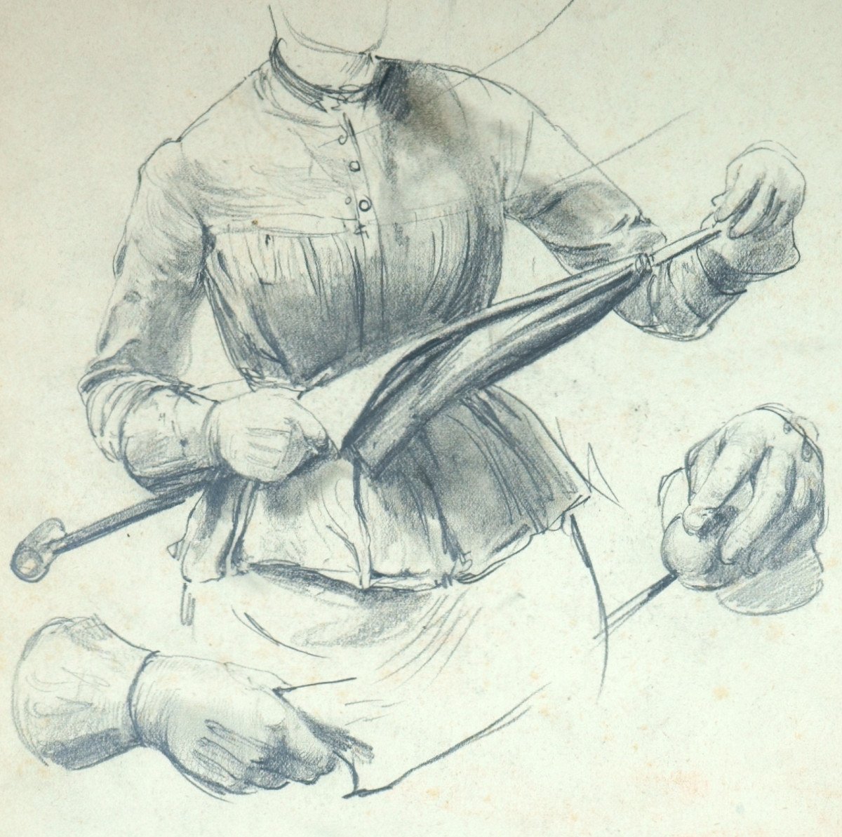 Paul Meyerheim (1842-1915), Étude Avec Torse De Dame, Mains Et Parapluie-photo-2