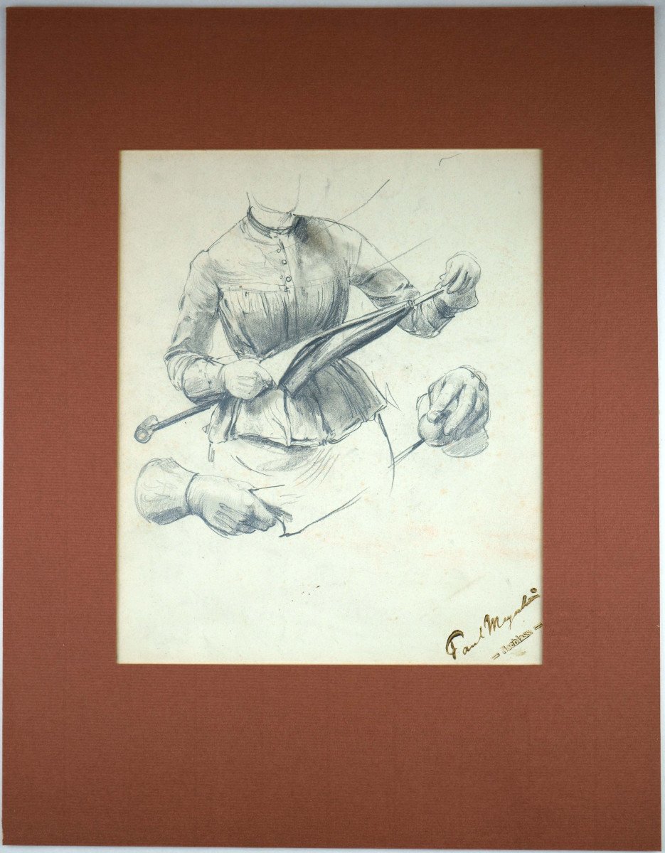 Paul Meyerheim (1842-1915), Étude Avec Torse De Dame, Mains Et Parapluie-photo-4