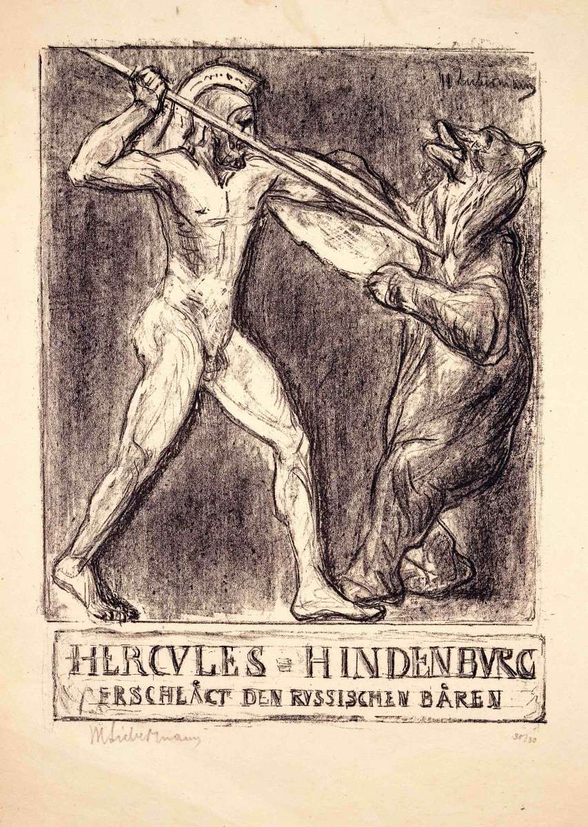 Max Liebermann (1847–1935), Hercule – Hindenburg terrassant l’ours russe, 1914