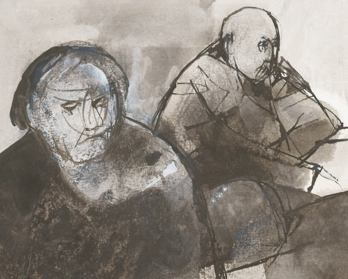 Ruth Schloss (1922-2013), Two Seated Elderly People, Circa 1990-photo-2