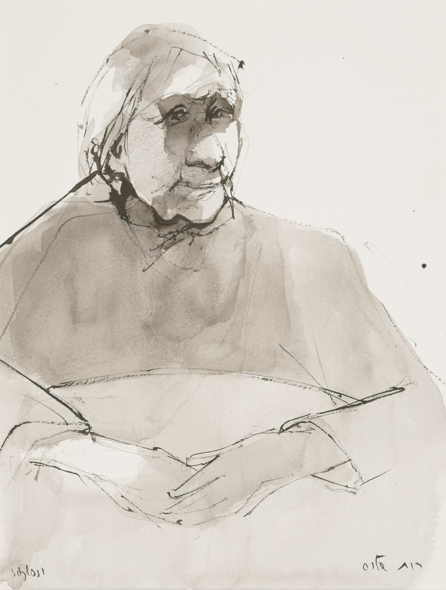 Ruth Schloss (1922-2013), Old Woman At Table, Circa 1990