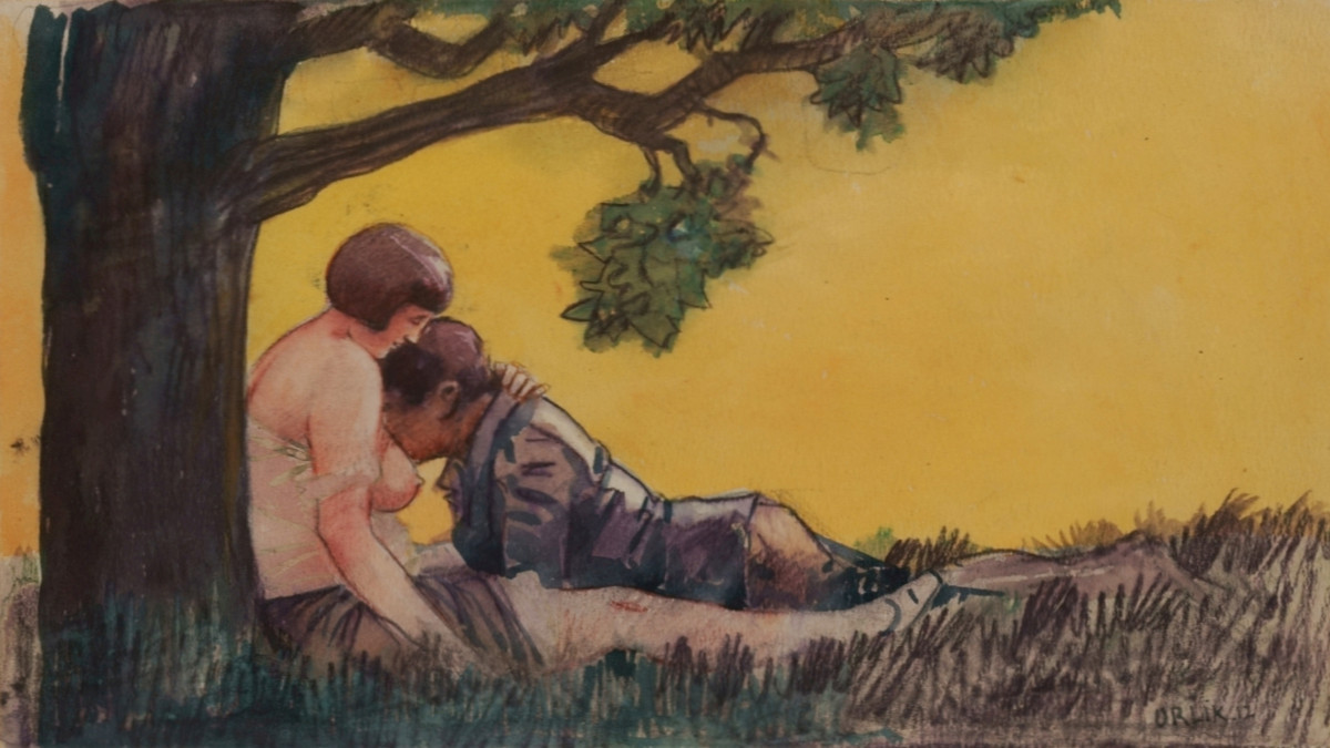 Emil Orlik (1870-1932), Scène d'amour sous un arbre, 1912