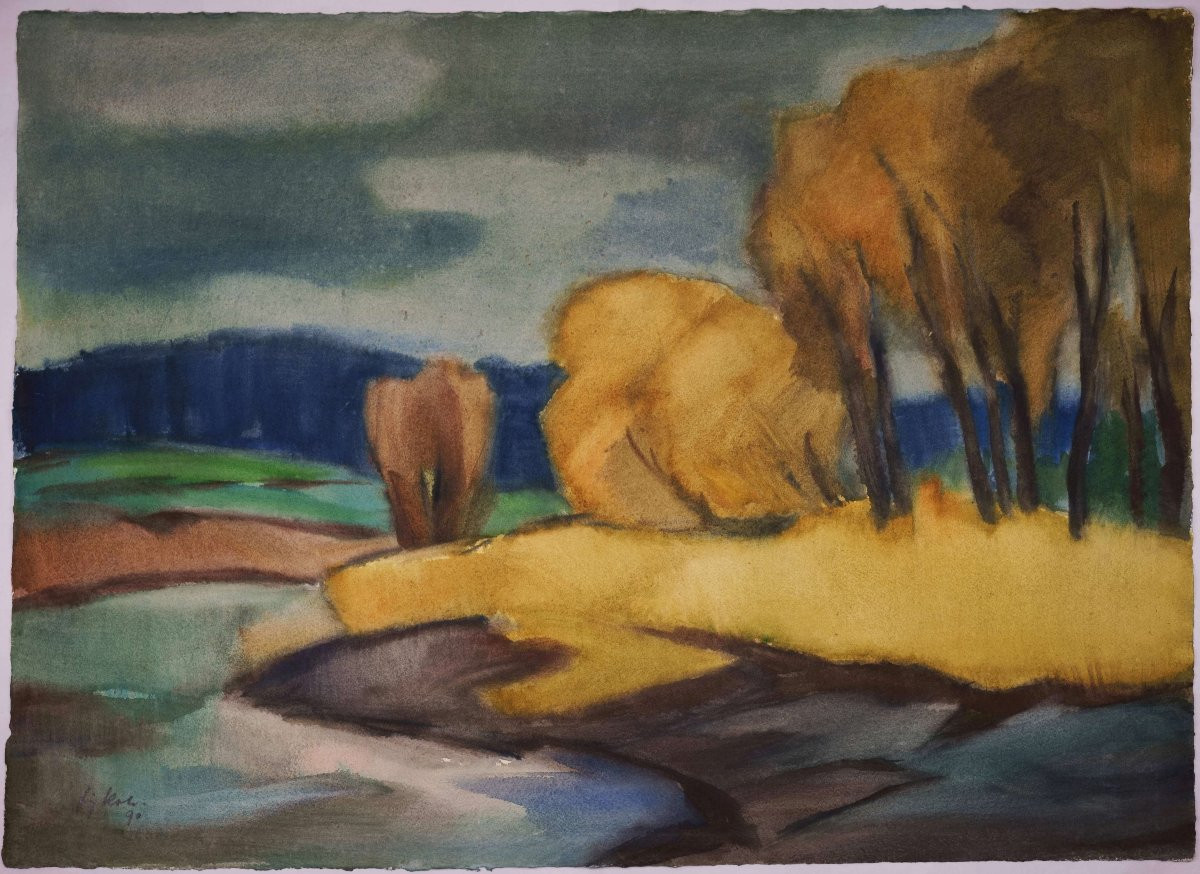 ´fritz Kohlstädt (1921-2000), On The Hunte River Near Oldenburg, 1990-photo-1