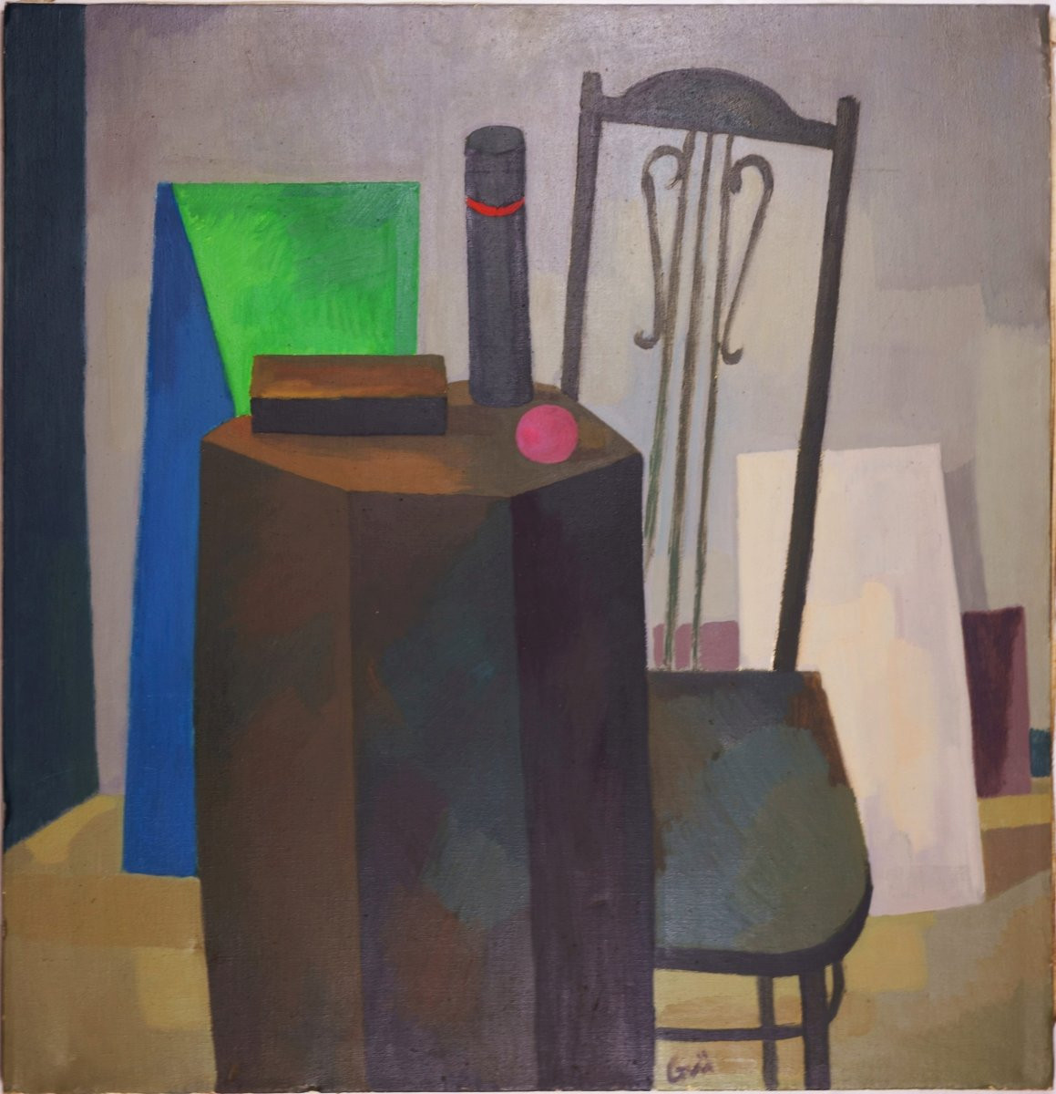 Ev Grüger (1928-2017), Intérieur avec chaise et figures géométriques, vers 1958-photo-4