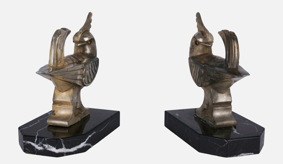 H. Moreau (actif au début du XXe siècle), serre-livres en forme d'oiseaux, vers 1930-photo-3