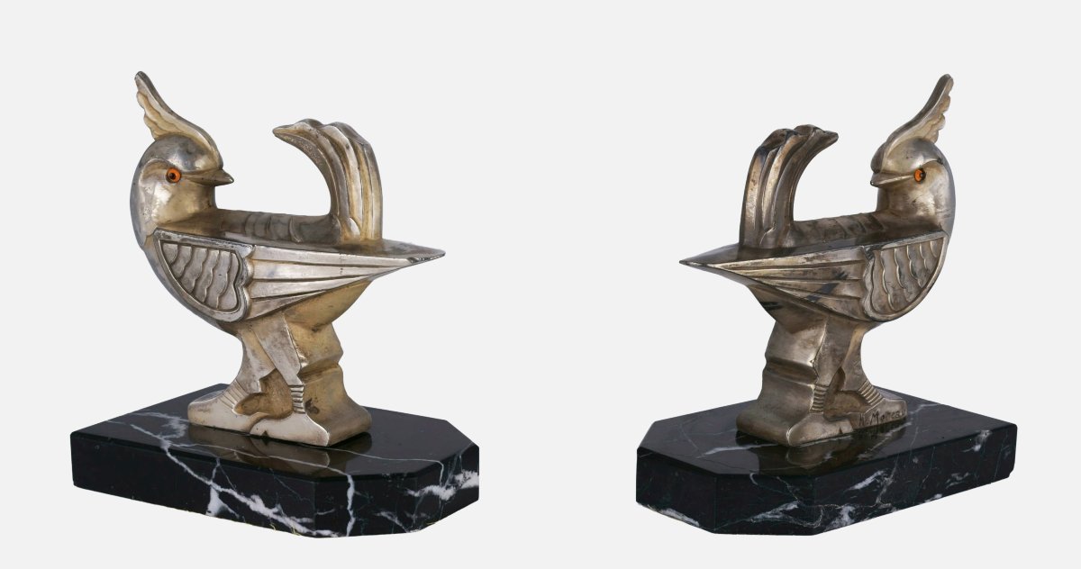 H. Moreau (actif au début du XXe siècle), serre-livres en forme d'oiseaux, vers 1930-photo-4