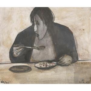 Ruth Schloss (1922-2013), Femme mangeant, um 1990