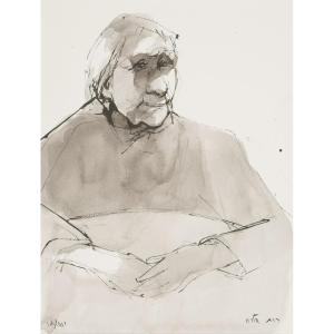 Ruth Schloss (1922-2013), Vieille femme à table, vers 1990