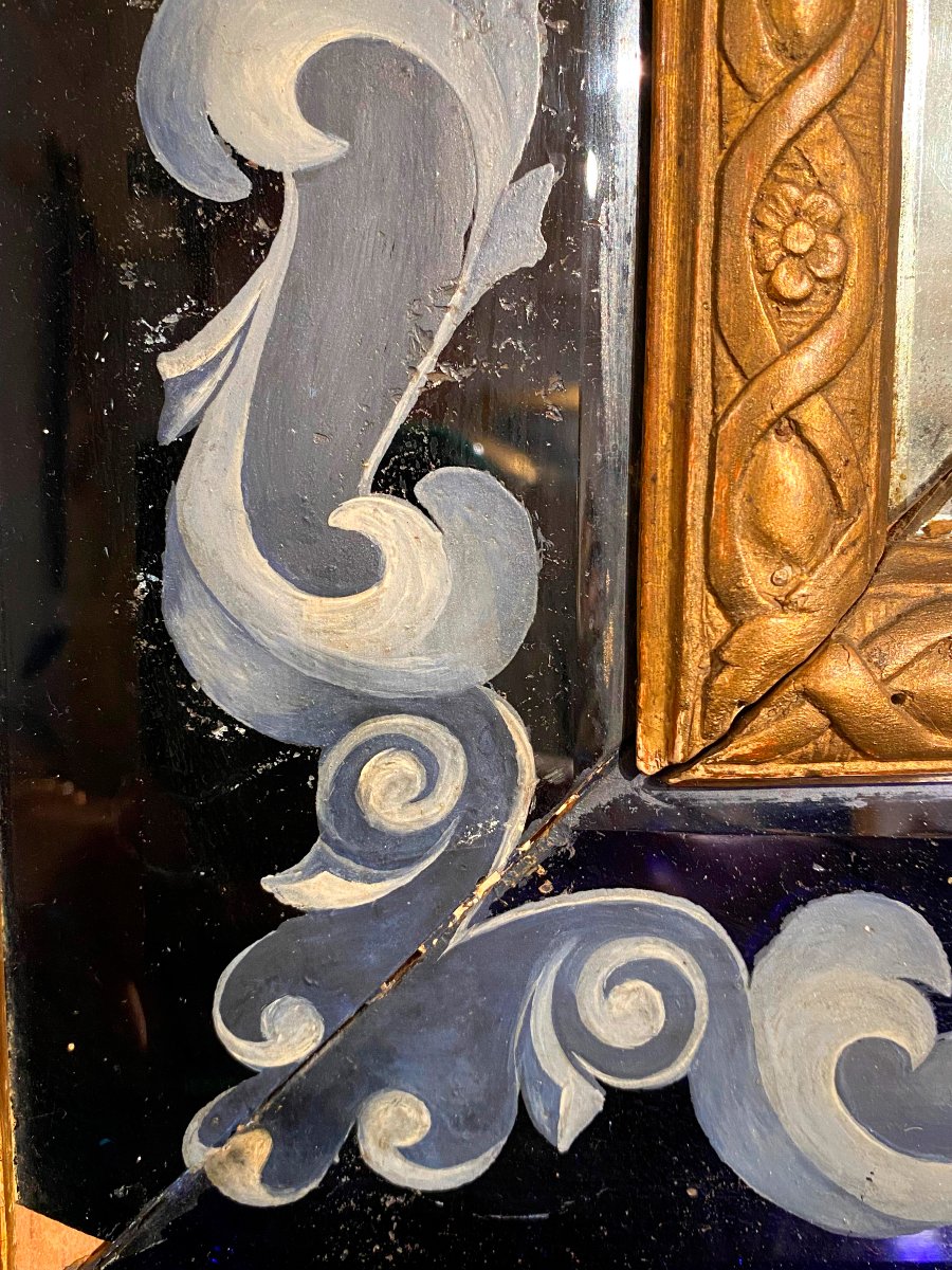 Miroir à verre bleu et bois doré du XVIIIe siècle-photo-2