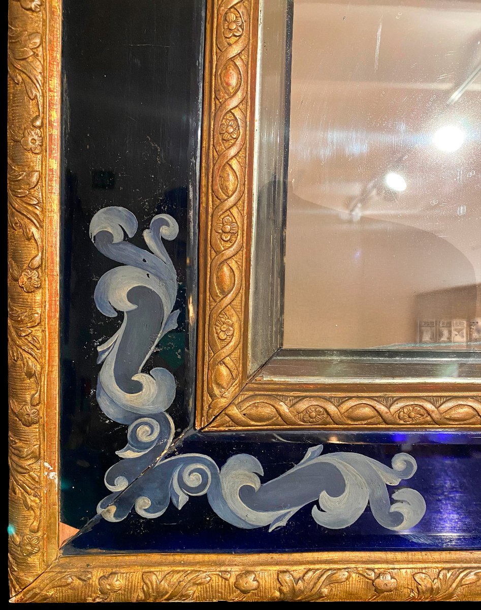 Miroir à verre bleu et bois doré du XVIIIe siècle-photo-3