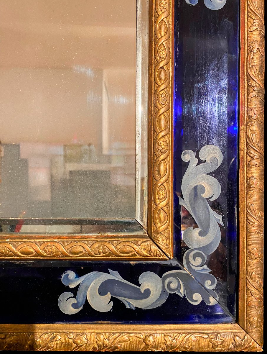 Miroir à verre bleu et bois doré du XVIIIe siècle-photo-4