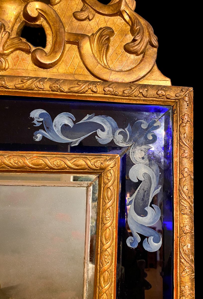 Miroir à verre bleu et bois doré du XVIIIe siècle-photo-1